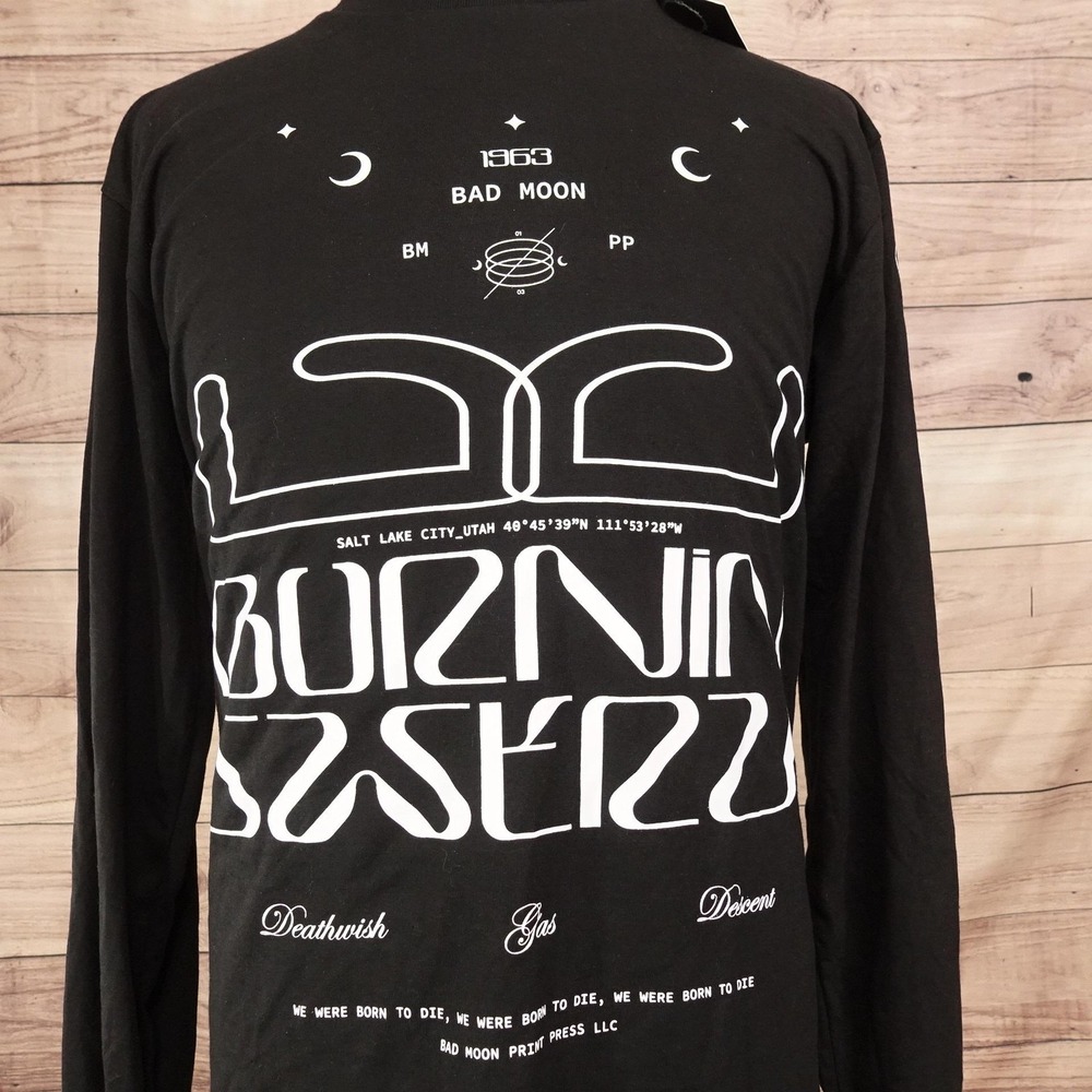 Bad Moon Print Press Shirt Mens XL Black Long Sleeve Gothic Graphic T-Shirt